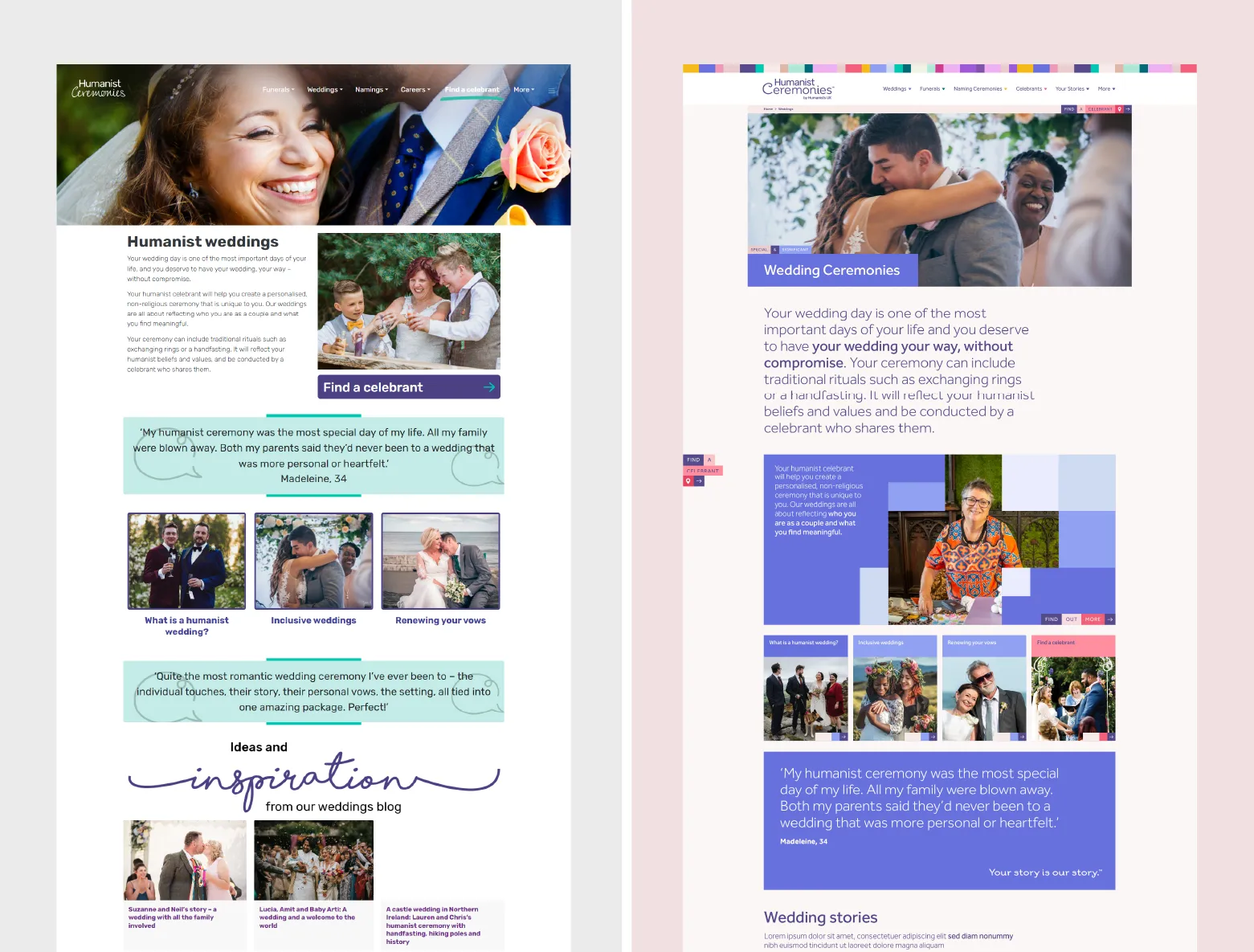 Humanist Ceremonies website before and after